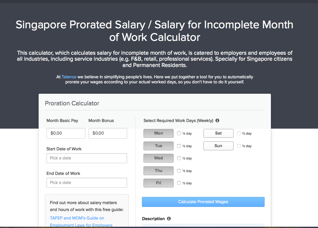 [Free New Tool] Singapore Prorated Salary Calculator